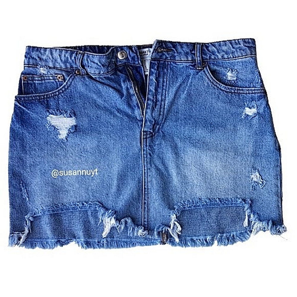 Distressed Destroyed Sad Girl Grunge Frayed Fringe Mini Jean Skirt ♥️